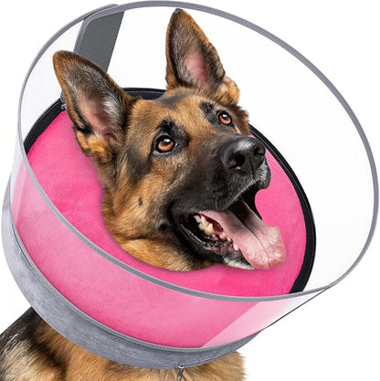 BARKLESS Dog Donut Collar, 2-in-1 Inflatable Dog Collars for After Surgery to Stop Licking Wounds, Patented Protective Donut Cone with High Shield for Large Pets (Hot Pink, XXL)