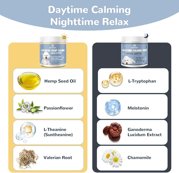 Calming Chews with Melatonin Set, Dog Calming Soft Chews for Fireworks, Storms, Thunder, Barking, Separation