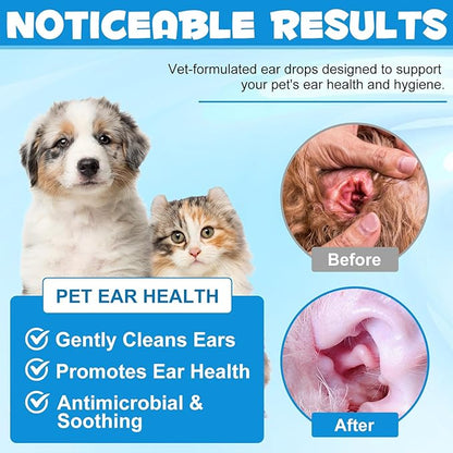VOSIFSDIY Dog & Cat Ear Infection Treatment Drops, Pets Ear Cleaning Drops with 1% Hydrocortisone for Dog & Cats Yeast Infection, Itchy Ear Relief, Pet Ear Care Supplies for Dogs & Cats -2fl oz