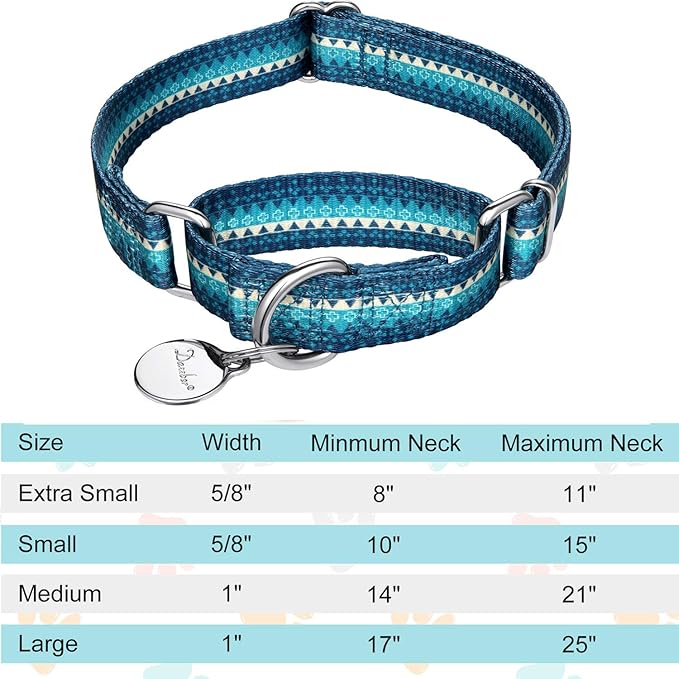 Martingale Dog Collar No Pull Pet Collar Heavy Duty Dog Martingale Collars Silky with Unique Geometric Pattern for Medium and Large Dogs (M, Turquoise)