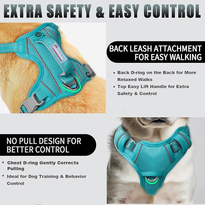 BARKBAY No Pull Dog Harness Large Reflective Dog Harness with Front Clip and Easy Control Handle for Walking Training Running with ID tag Pocket(Ocean Blue,XS)