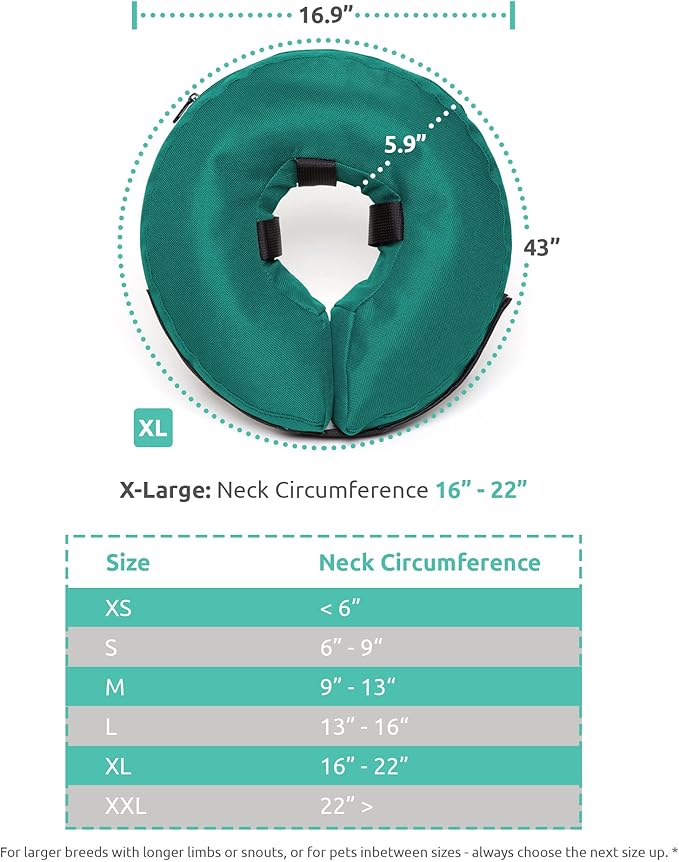 ZenPet Protective Inflatable Recovery Collar for Dogs and Cats (Teal) - Soft Pet Cone Does Not Block Vision E-Collar - Designed to Prevent Pets from Touching Stitches, Wounds and Rashes (XL)