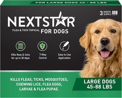 NEXTSTAR Flea and Tick Prevention for Dogs, Repellent & Control, Fast Acting Waterproof Topical Drops, Flea and Tick Prevention for Large Dogs, 3 Monthly Doses