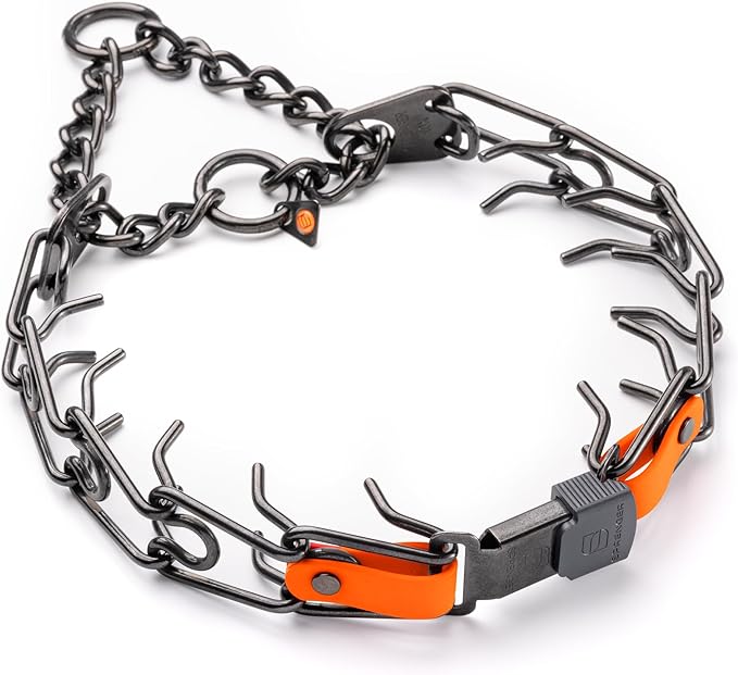Herm Sprenger Black Stainless Steel Dog Collar with Quick Release ClicLock Buckle O-Ring Biothane Insert Training Collar Made in Germany (Hunter Orange, 25in x 4.0mm(Neck Size up to21-22in))
