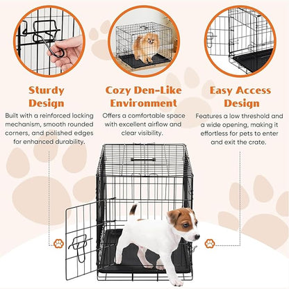 Sweetcrispy 30 Inch Single Door Dog Crate, Metal Pet Kennel with Secure Lock, Foldable Design, Removable Tray for Easy Cleaning, Portable Puppy Cage for Small Dogs, Ideal for Training & Travel