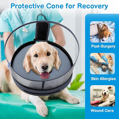 BARKLESS Donut Cone for Large Dogs, Protective Collar After Surgery to Stop Licking, Patented Blow up Dog Surgery Collar with Transparent Shield, Inflatable Pillow Cone for Labrador, Rottweiler