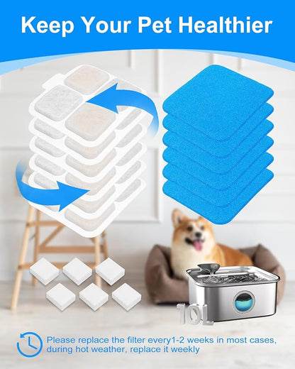 12 Set Dog Water Filter Replacement Compatible with oneisall PW07SAU 10L/2.64Gal, Dog Water Fountain Filter Fit for oneisall, Multilayer Filtration System 12Pre-Filter+12 Filters+12 Sponges
