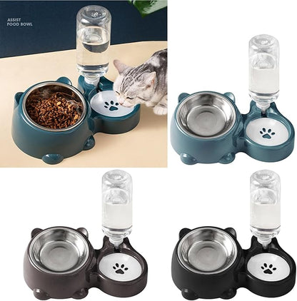 Compact Dog Feeding Station Automatic Water Bottle Removable Stainless Steel Dish Spill Design Double Dog Bowls with Water Bottle