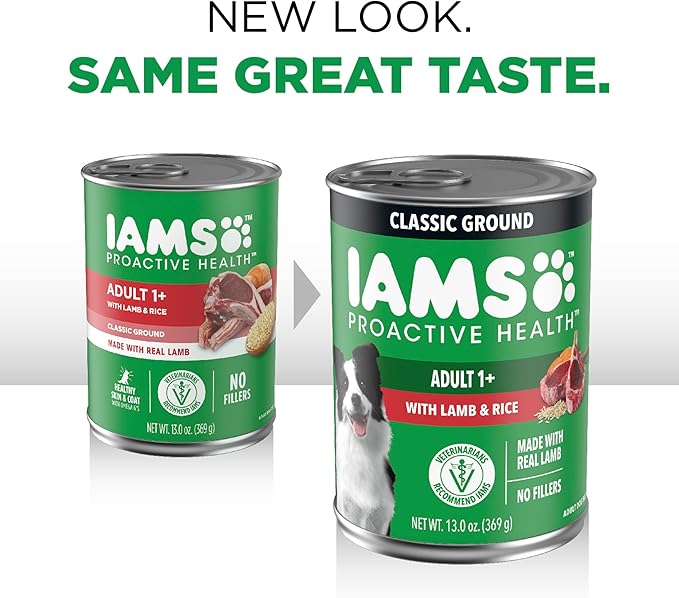 IAMS Proactive Health Wet Dog Food, Adult Wet Dog Food Multipack Ground Dinner, with Lamb & Rice Pate, 13 oz. (Pack of 6)