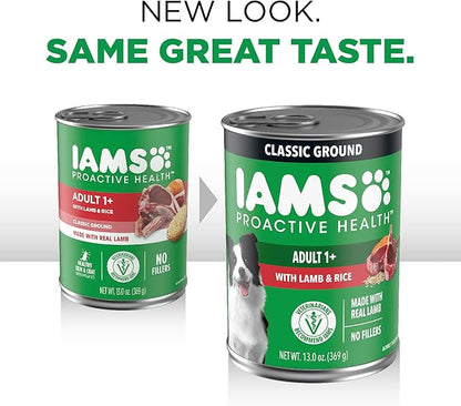 IAMS Proactive Health Wet Dog Food, Adult Wet Dog Food Multipack Ground Dinner, with Lamb & Rice Pate, 13 oz. (Pack of 6)