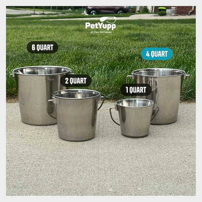 1 Gallon Heavy Duty Stainless Steel Bucket - Rust-Resistant Metal Bucket for Feeding & Watering Pets, Livestock & Cleaning - Perfect for Crates, Kennels, Cages & Hang on Fences - 4 Quart