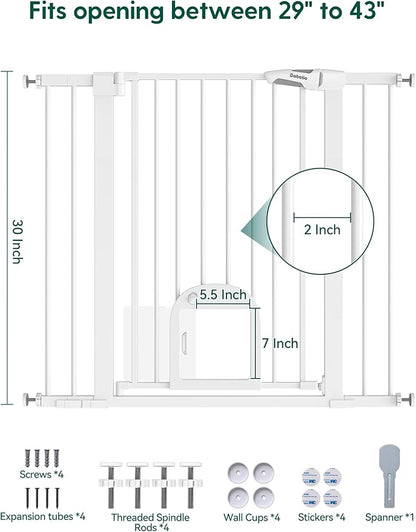 Babelio 36" Tall Upgraded Baby Gate with Cat Door, 29-43" Auto Close Durable Dog Gate for Stairs, Doorways and House, Easy Walk Thru Safety Gate with Pet Door Includes 4 Wall Cups, White