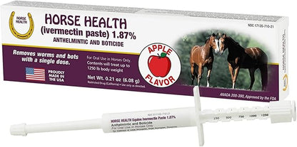 Horse Ivermectin Paste 1.87% – Apple Flavored Oral Equine Dewormer Syringe – 6.08g Tube Treats Horses Up to 1250 lbs (3-Pack)