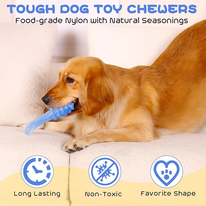 WinTour Indestructible Dog Toys for Aggressive Chewers 3 Pack, Tough Dog Toys for Medium and Large Dogs, Durable Dog Chew Toys for Aggressive Chewers to Keep Them Busy, Bacon Flavor, Blue