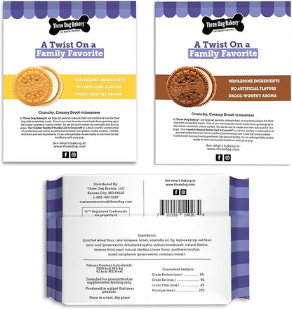 Three Dog Bakery Classic Cookies Variety Pack Dog Treats, Crunchy Baked Dog Cookies, Peanut Butter, Carob, Vanilla, Assorted Flavors, Bulk Dog Treats Made in The USA, 36 oz (Pack of 3)