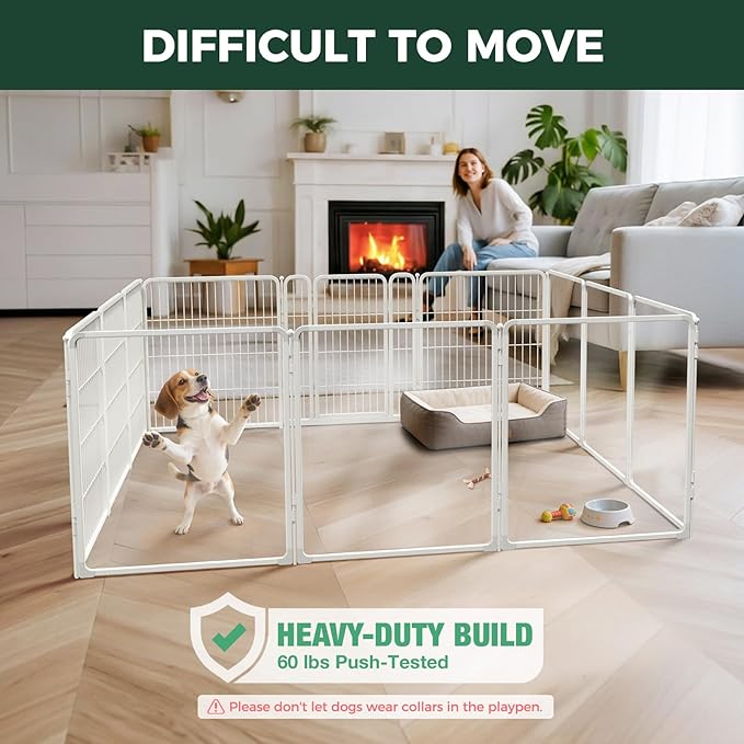 FXW AuraSpace Pro Acrylic & Wire Mesh Indoor Dog Playpen, 32" Height 12 Panels Metal Dog Pen for Small and Medium Dogs, White│Patented