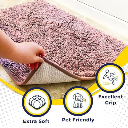 Muddy Mat® | Super Absorbent Door Mat Indoor, Microfiber Quick Dry Chenille Entryway Rug, Non-Slip Front Door Mat, Indoor Mats for Entryway, Machine Washable Pet Rug, Pink 36"x60"