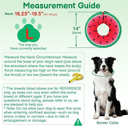 Sponge Dog Cone After Surgery, No Inflation Required Dog Donut Collar to Stop Licking, Inflatable Cone Alternatives for Large Pets, Soft Recovery Collar with Protective Shield (Watermelon, L)
