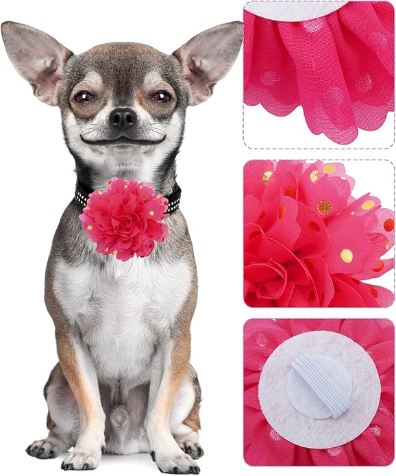 PET SHOW Small Dog Collar Charms Bowties for Cats Rabbits Slide on Puppies Medium Dog Collars Attachment Flower Bows Pet Bowknot Valentines Grooming Costumes Accessories