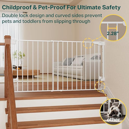 Cumbor 35.1-55" Wide No Bottom Bar Baby Gate for Stairs, 2-in-1 Auto Close Dog Gate Indoor, Hardware Mounted Pet Gate for Doorways with Large Walk Thru Door, Child-Proof Safety Gate for Kids (White)