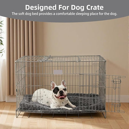 Washable Dog Bed Mat Ultra Soft Dog Crate Pad Comfy Fluffy Pet Kennel Beds Dog Sleeping Mattress for Large Jumbo Medium Small Dogs, 41 x 27 Inch, Gray