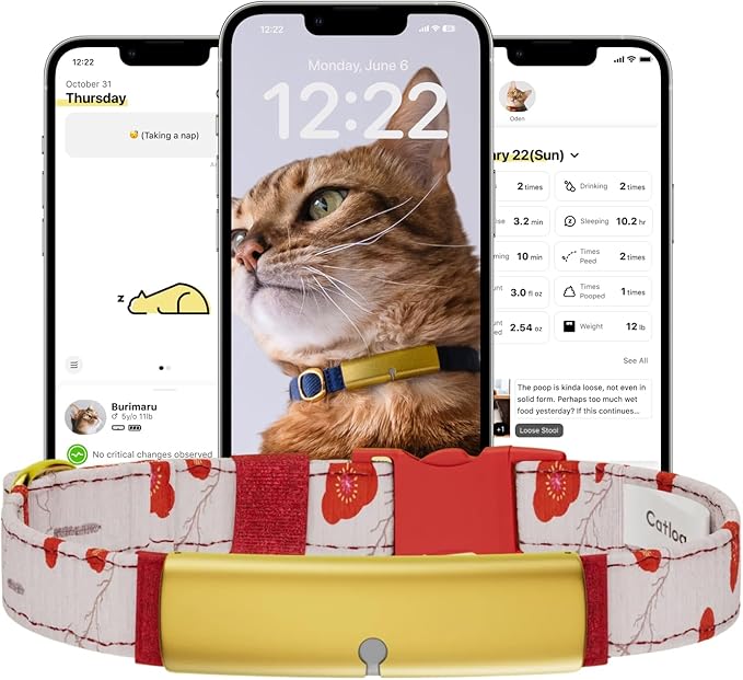 Health Tracker for Cats - Smart Cat Collar with Safety Breakaway Buckle for Indoor Cats, Wellness Alerts, Real-time Monitoring (Kimono (Ume),M)
