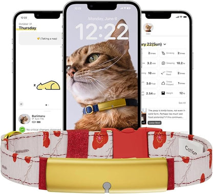 Health Tracker for Cats - Smart Cat Collar with Safety Breakaway Buckle for Indoor Cats, Wellness Alerts, Real-time Monitoring (Kimono (Ume),M)