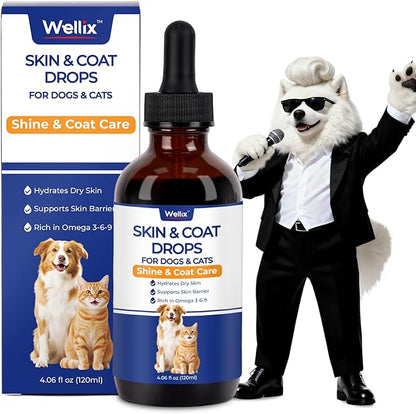 4 oz Skin&Coat Drops for Dogs&Cats - Liquid Supplement with Omega 369 Biotin-Dog Itch&Allergy Relief,Reduces Shedding,Dog Fish Oil,Coat Defense for Dogs&Cats,Chicken Flavor