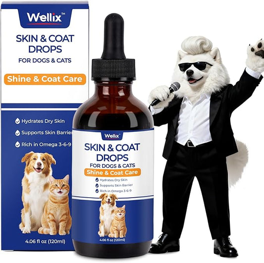 4 oz Skin&Coat Drops for Dogs&Cats - Liquid Supplement with Omega 369 Biotin-Dog Itch&Allergy Relief,Reduces Shedding,Dog Fish Oil,Coat Defense for Dogs&Cats,Chicken Flavor