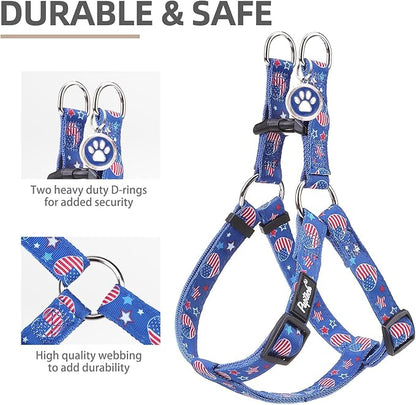 PUPTECK No Pull Dog Harness Soft Adjustable Basic Nylon Step in Puppy Vest Outdoor Walking with ID Tag, American Flag, L