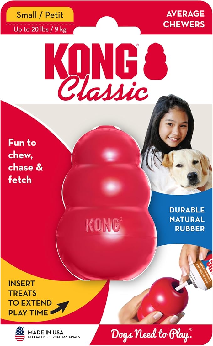KONG Classic Stuffable Dog Toy - Fetch & Chew Toy for Dogs - Treat-Filling Capabilities & Erratic Bounce for Extended Play Time - Durable Natural Rubber Material - for Small Dogs