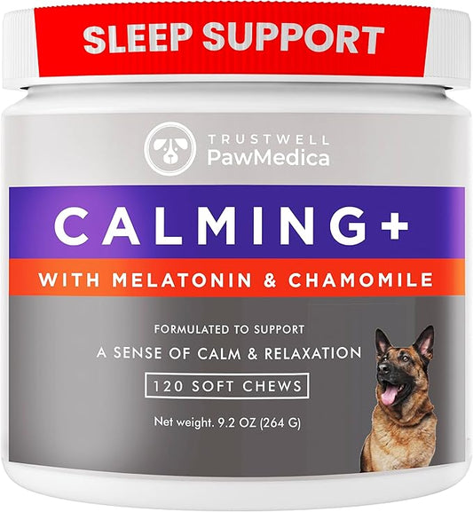 PawMedica Calming Chews for Dogs - Dog Sleep Supplement Melatonin for Dog Anxiety - Recommended Dog Calming Treats for Separation Anxiety and Barking Stress - Dog Melatonin Calming Bites for Fireworks