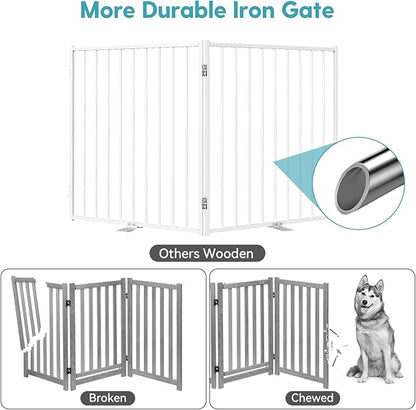 No Pawblems Free Standing Dog Gate, 36'' Tall Foldable Dog Fence for Indoor & Outdoor, Up to 52 Inch Extra Wide Puppy Gate for Stairs, Hallways, Doorways, Deck, Yard (White, 2 Panels)