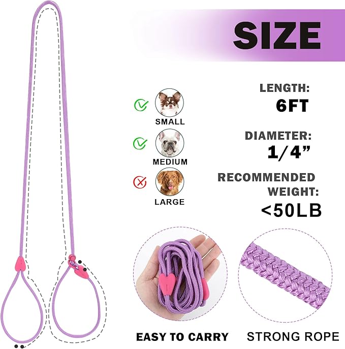 Dog Leashes for Small Medium Dogs Slip Leads for Dogs 6FT Slip Leash for Dogs Dog Lead with 6 Colors Strong Nylon Dog Training Leash No Pull Rope Dog Leash (Deep Purple)