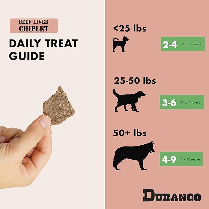 Durango Chiplet Beef Liver Dog Treats | 82% Real Beef Liver, Flat Baked High-Protein Training Snacks, Limited-Ingredient, Made in USA, 4 oz