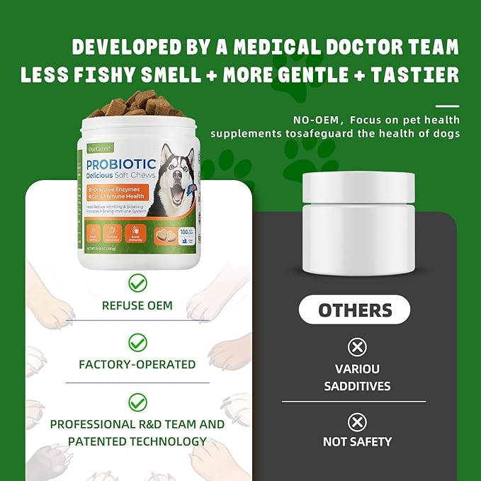 Probiotic Chews for Dogs, Probiotics Soft Chews for Dogs Digestive Health, Daily Probiotics for Dogs with Digestive Enzymes, Dog's Daily Supplement, Dog Food Companion (Chicken Flavor 100Ct)
