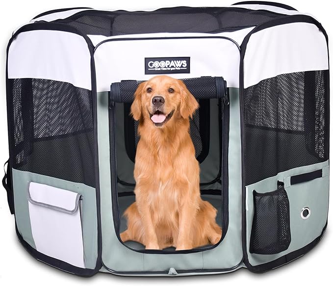 JESPET 61" Pet Dog Playpens, Portable Soft Dog Exercise Pen Kennel with Carry Bag for Puppy Cats Kittens Rabbits,Shale Green