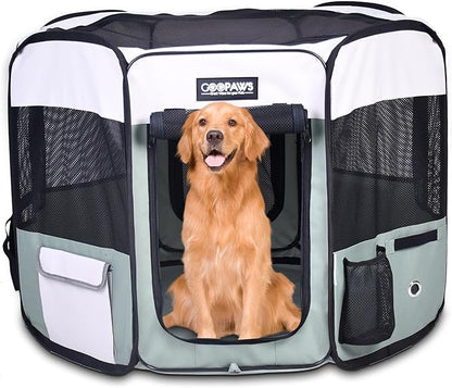 JESPET 61" Pet Dog Playpens, Portable Soft Dog Exercise Pen Kennel with Carry Bag for Puppy Cats Kittens Rabbits,Shale Green