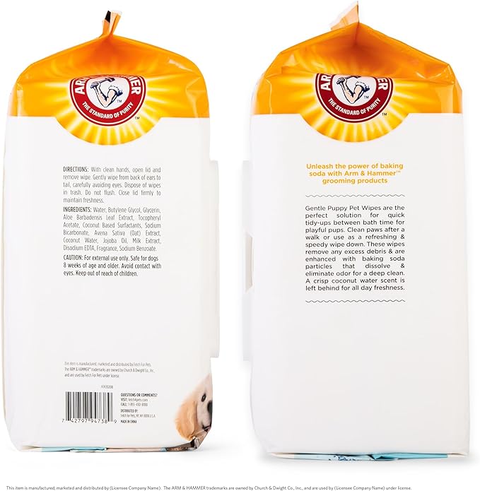 Arm & Hammer Dog Grooming Wipes, Deodorizing Dog Cleaning Wipes with Coconut Water, Gentle for Dogs and Puppies, Paraben and Sulfate Free Formula, Light Coconut Scent, 100 Count