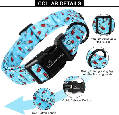 ARING PET Summer Dog Collar, Cute Blue Ice Pop Pet Collars with Quick Release Buckle for Puppy Small Medium Large Boy Girl Dogs-L