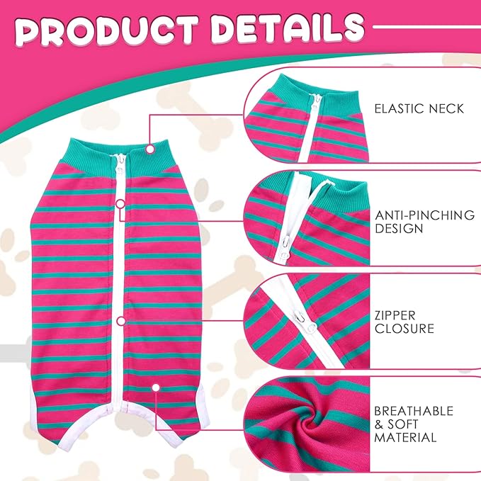 Dog Recovery Suit, Puppy Surgical Pajamas Bodysuit for Dogs Cats After Spay Neuter Surgery Abdominal Wound Bandages, Striped Onesie Pant for Shedding Skin Disease, Anti-Licking Cone Alternative XS
