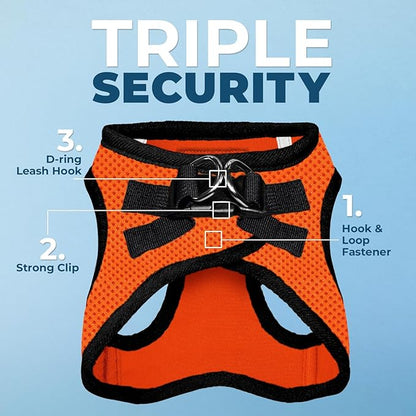 Best Pet Supplies Voyager Step-in Air All Weather Mesh Harness and Reflective Dog 5ft Leash Combo with Neoprene Handle, for Small, Medium and Large Breed Puppies - Set (Orange/Black Trim), Large