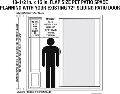 Ideal Pet Products Aluminum Pet Patio Door, Adjustable Height 77-5/8" to 80-3/8", 10-1/2" x 15" Flap Size, Mill/Silver
