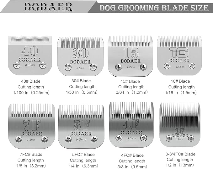 Detachable Pet Dog Grooming Blades of Stainless Steel,Compatible with Andis,Oster-A5,Wahl KM-10 Series,Size 10/30/40/7F/5F/4F/3F，7 Count