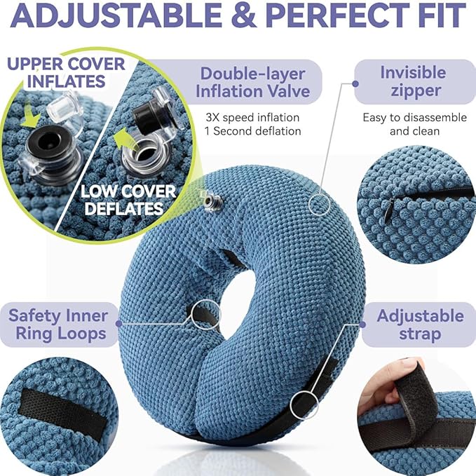 Loflaze Inflatable Dog Cone Collar - Dog Neck Donut Cone Collar Alternative After Surgery - Soft Cone for Large Medium Small Dogs Cats - Alternative Recovery E Collar (Blue, M+)