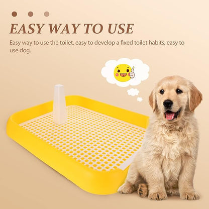 Indoor Dog Potty Tray - Mesh Dog Training Toilet Plastic Potty Tray Puppy Toilet -Slide Training Holder for Small and Medium s (Yellow)