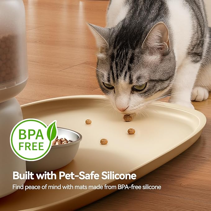 FEELNEEDY Silicone Cat & Dog Food Mat Waterproof, High Raised Edges for Leakage Protection, Dog Mat for Food and Water, Non-Slip Drip Tray, Easy Clean 18 * 12 * 0.5 inches Feeding Pad (Small, Beige)