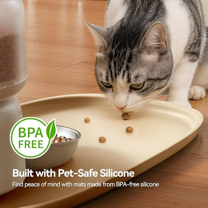 FEELNEEDY Silicone Cat & Dog Food Mat Waterproof, High Raised Edges for Leakage Protection, Dog Mat for Food and Water, Non-Slip Drip Tray, Easy Clean 18 * 12 * 0.5 inches Feeding Pad (Small, Beige)