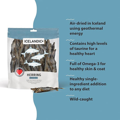 Icelandic+ Whole Fish Herring - 9oz Bag - Dog Treats,Pure Wild-Caught & Air-Dried,Ingredient Snack,Pet Chew,Just The Fish Nothing Else,(Pack of 2)