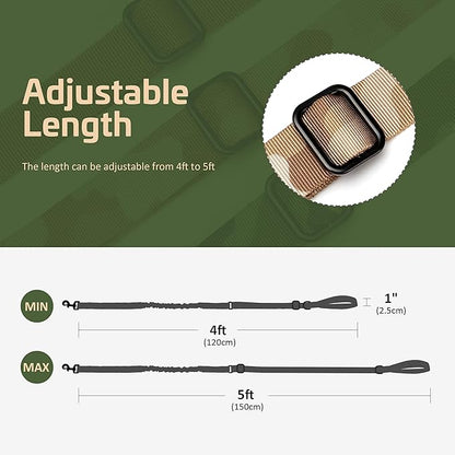 Forestpaw Tactical Dog Leash for Large Dogs,Heavy Duty Bungee Dog Leash with Shock Absorption,2 Padded Handles for Training Running Walking,Adjustable 4-5FT,Camo Brown